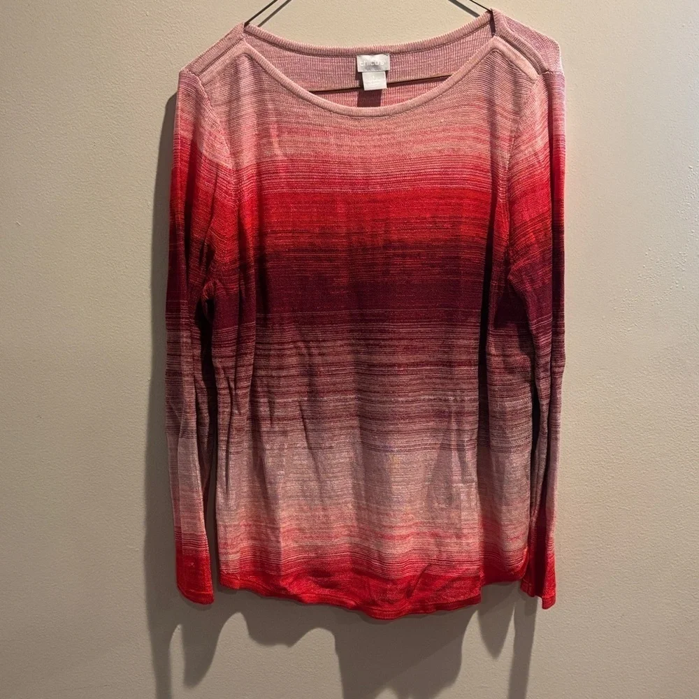 Chico's Red Ombre Long Sleeve Sweatshirt